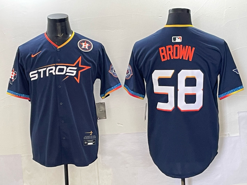 Men 2025 Houston Astros #58 Brown blue  Nike MLB Jersey style 002->houston astros->MLB Jersey